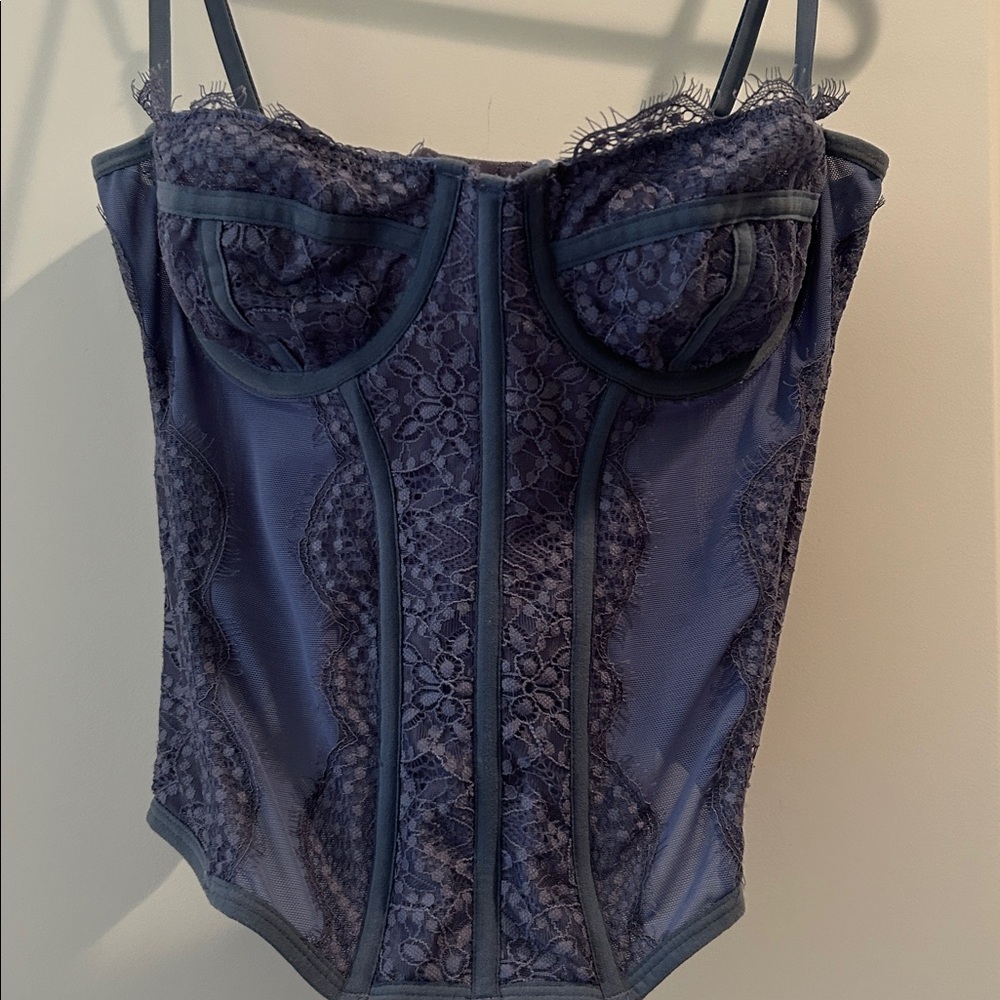 Urban Outfitters Out From Under lace mesh underwire corset lovely blue size L